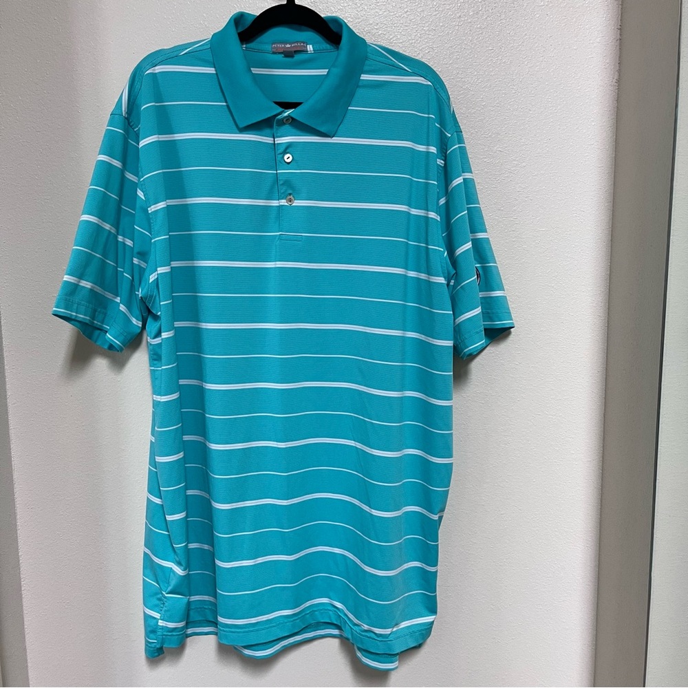 Peter Millar Summer Comfort Men’s Sz XXL Green w/White Stripes Patch On Sleeve .